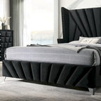 Glam Black Fabric Upholstered Nailhead 5-Piece Panel Bedroom Package