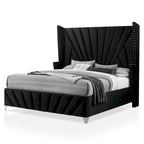 Glam Black Fabric Upholstered Nailhead 5-Piece Panel Bedroom Package
