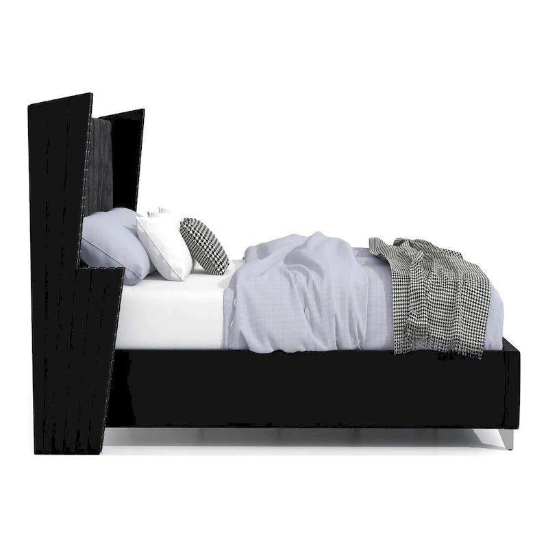 Glam Black Fabric Upholstered Nailhead 5-Piece Panel Bedroom Package