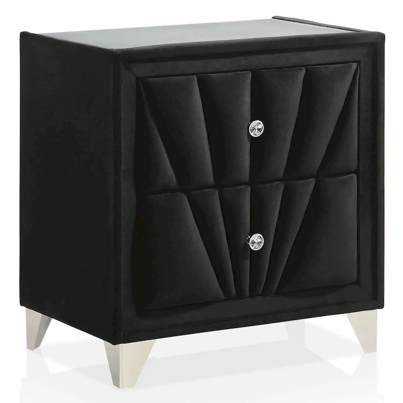 Glam Black Fabric Upholstered Nailhead 5-Piece Panel Bedroom Package