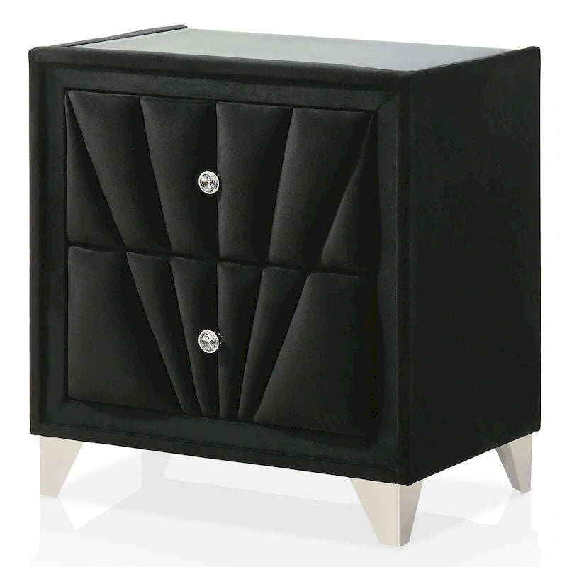 Glam Black Fabric Upholstered Nailhead 5-Piece Panel Bedroom Package