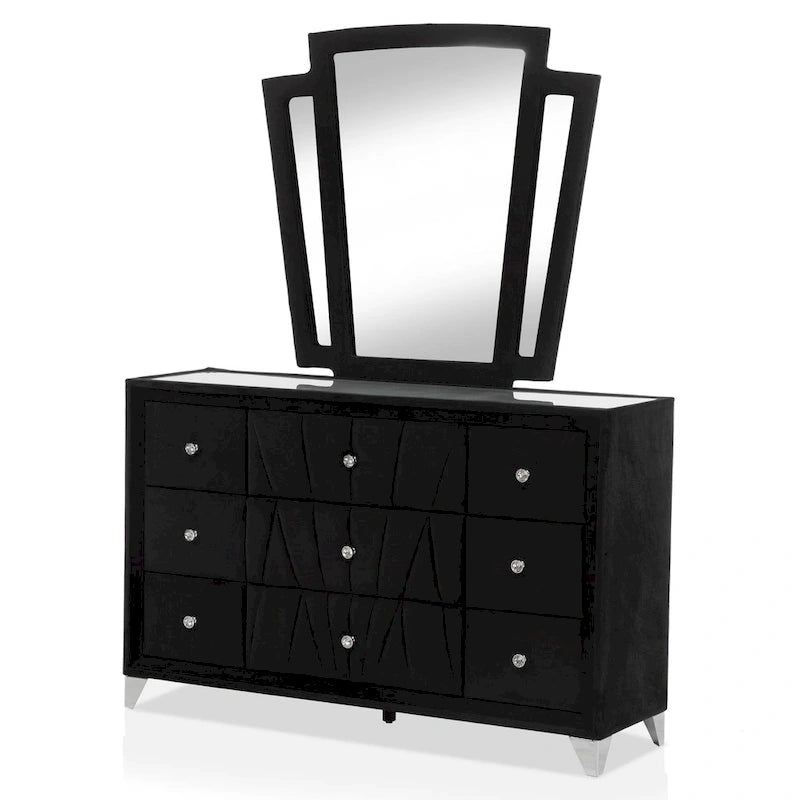 Glam Black Fabric Upholstered Nailhead 5-Piece Panel Bedroom Package
