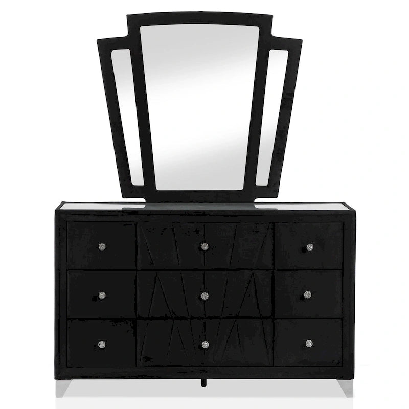 Glam Black Fabric Upholstered Nailhead 5-Piece Panel Bedroom Package