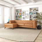 Modern Chesterfield Tufted Living Room Top Leather Corner Sectional Sofa in Cognac Tan