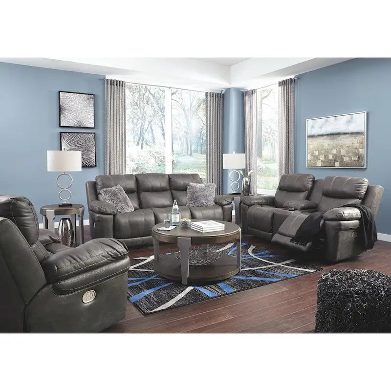 Contemporary Power Reclining Sofa with Adjustable Headrest, Midnight