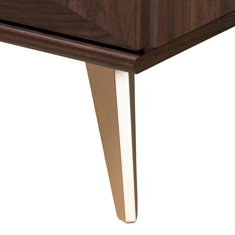 Mid-Century Modern Transitional Walnut Brown Finished Wood 2-Drawer Nightstand