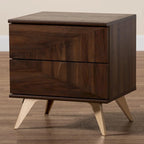 Mid-Century Modern Transitional Walnut Brown Finished Wood 2-Drawer Nightstand