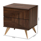 Mid-Century Modern Transitional Walnut Brown Finished Wood 2-Drawer Nightstand