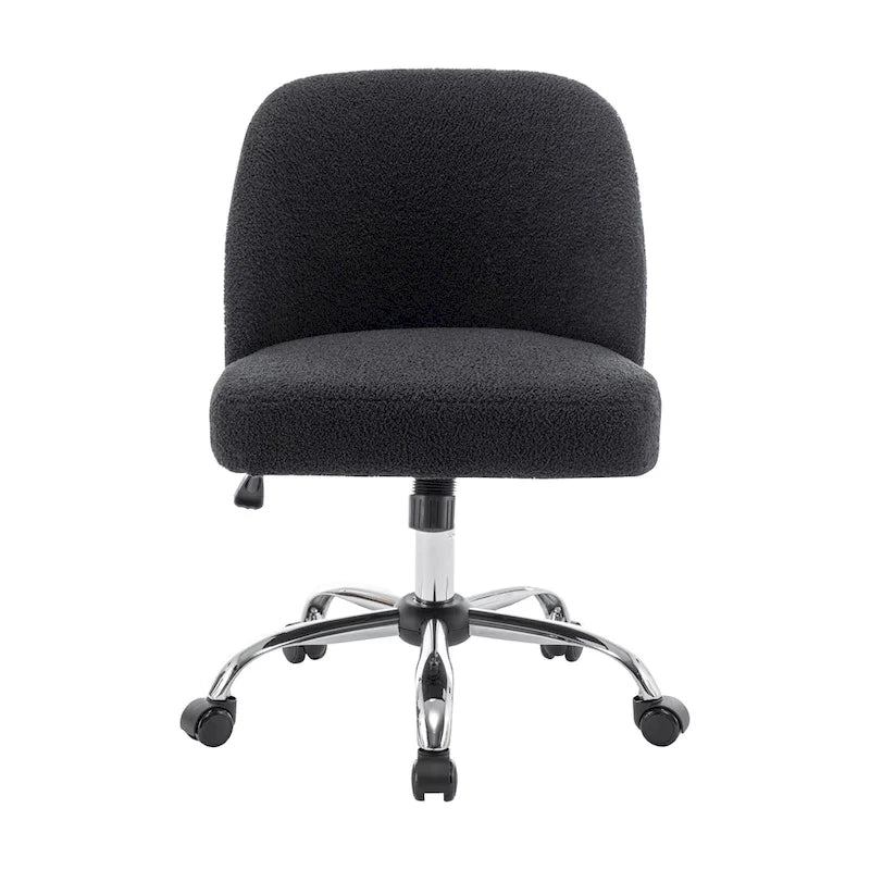 Sherpa Fabric Armless Office Chair with Steel Roller Casters