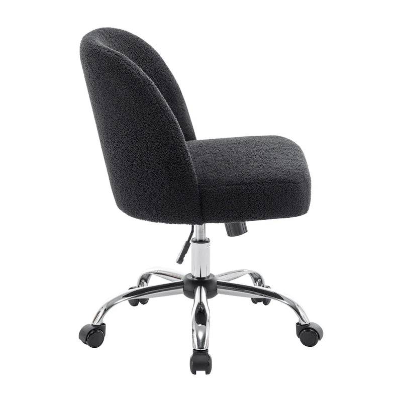 Sherpa Fabric Armless Office Chair with Steel Roller Casters