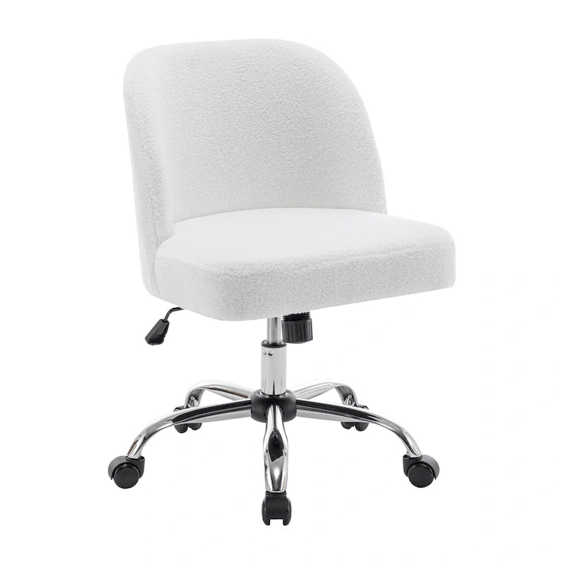 Sherpa Fabric Armless Office Chair with Steel Roller Casters