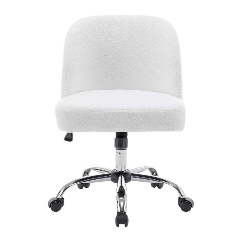 Sherpa Fabric Armless Office Chair with Steel Roller Casters
