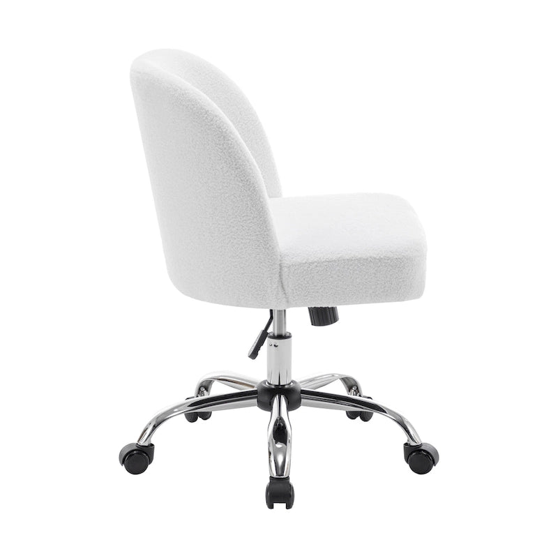 Sherpa Fabric Armless Office Chair with Steel Roller Casters