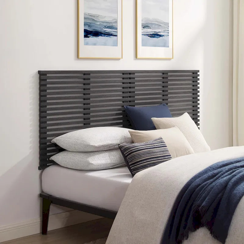 Wall Mount King Headboard with Wood Grain Slatted Detail