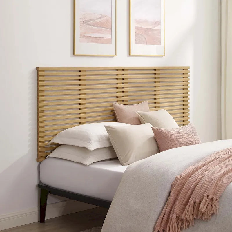 Wall Mount King Headboard with Wood Grain Slatted Detail