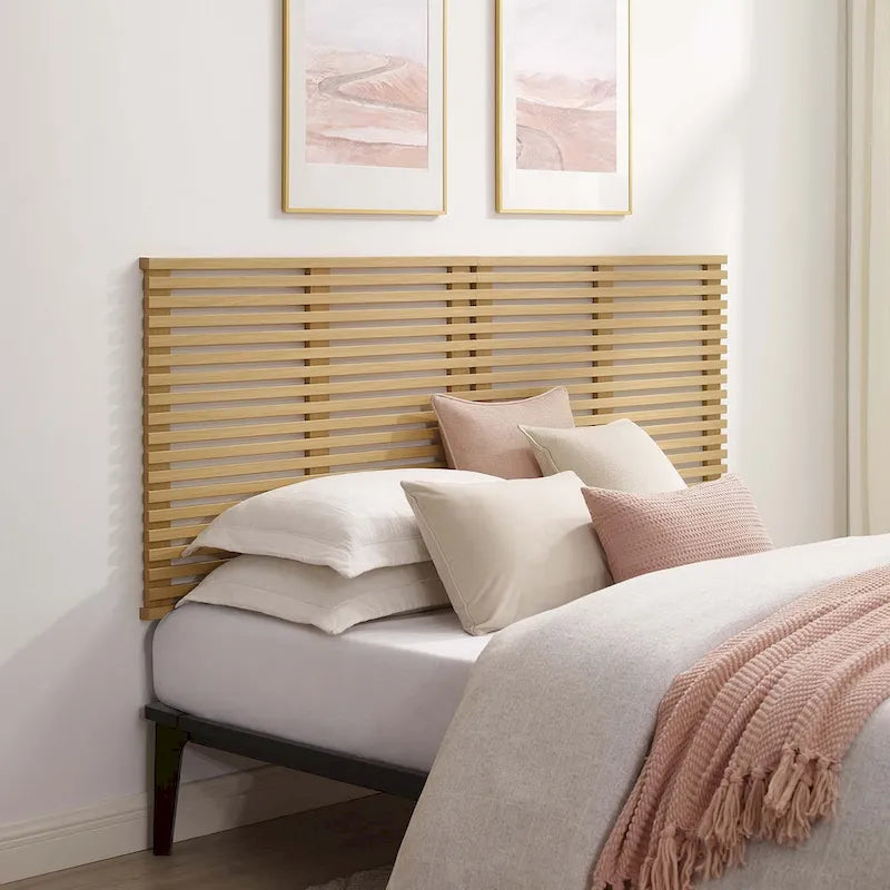 Wall Mount King Headboard with Wood Grain Slatted Detail
