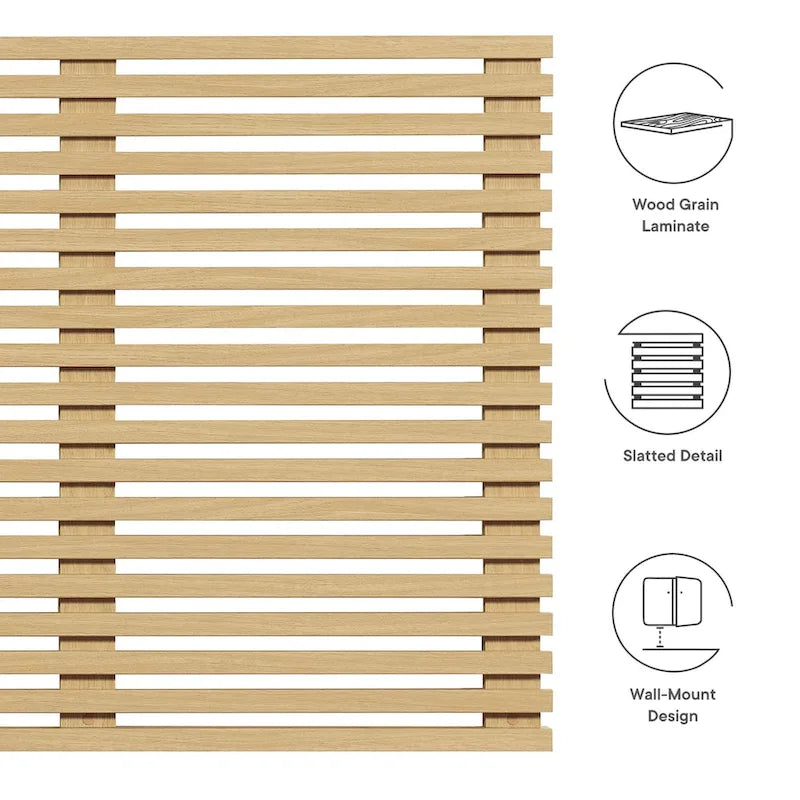Wall Mount King Headboard with Wood Grain Slatted Detail