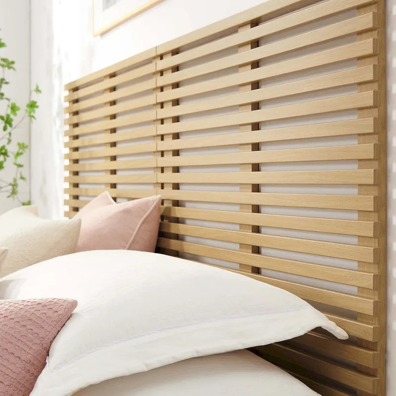 Wall Mount King Headboard with Wood Grain Slatted Detail