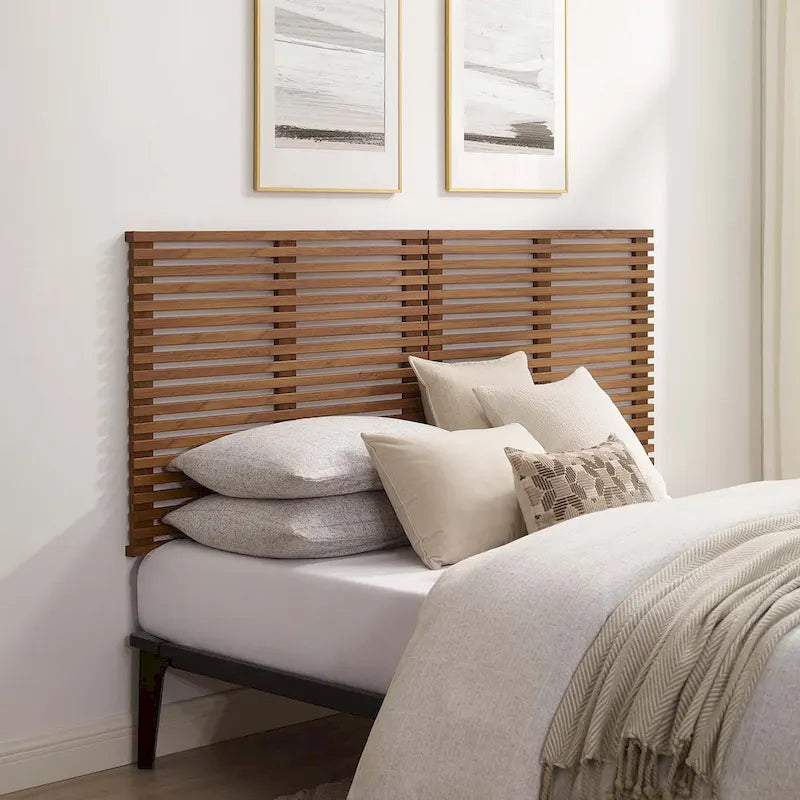 Wall Mount King Headboard with Wood Grain Slatted Detail