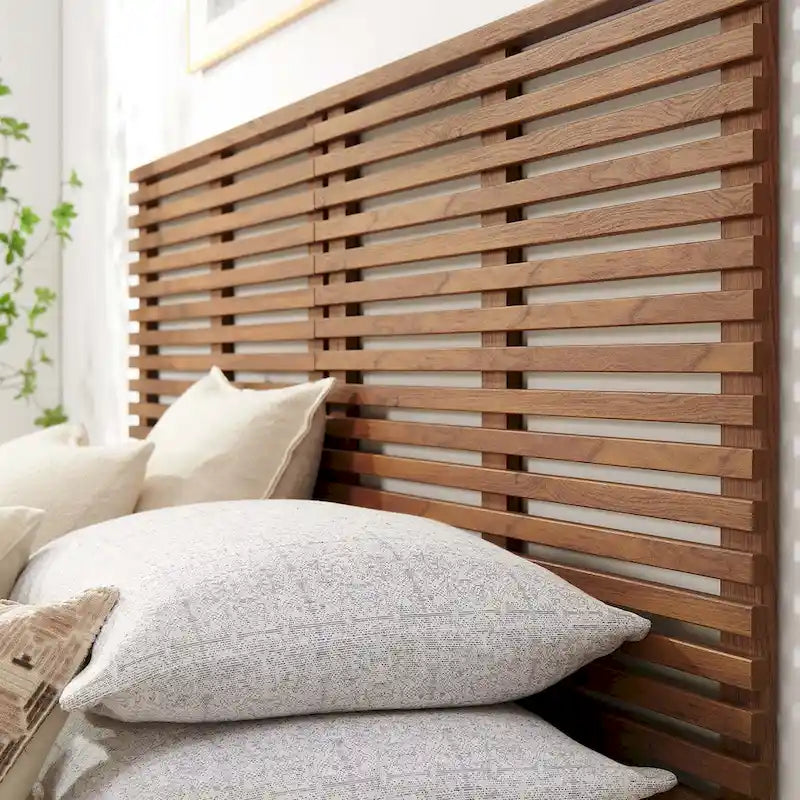 Wall Mount King Headboard with Wood Grain Slatted Detail