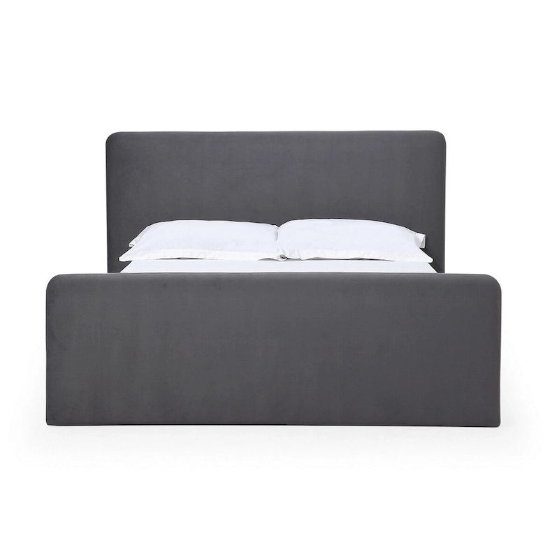 California King Size Platform Bed, Velvet Upholstered, Charcoal Gray