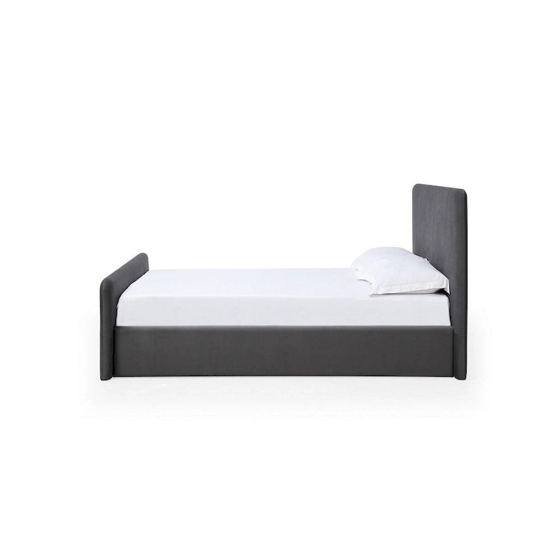 California King Size Platform Bed, Velvet Upholstered, Charcoal Gray