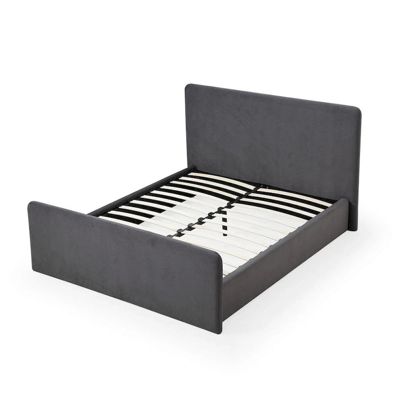 California King Size Platform Bed, Velvet Upholstered, Charcoal Gray