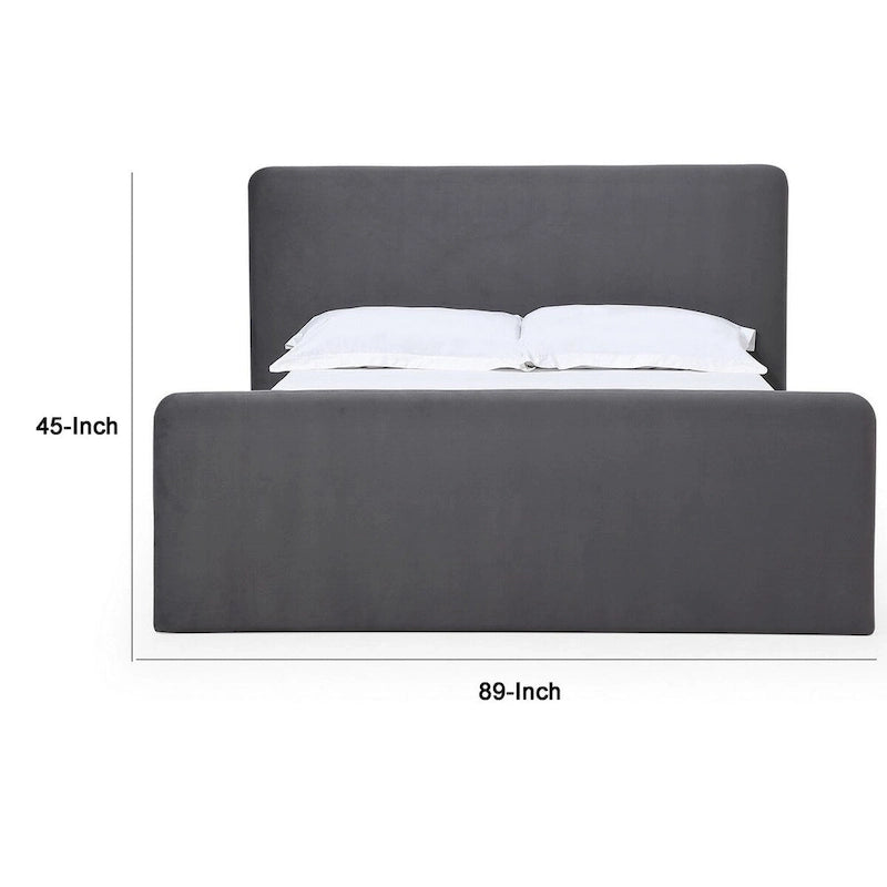 California King Size Platform Bed, Velvet Upholstered, Charcoal Gray