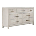 58 Inch Wide Dresser Chest, 7 Drawers, Nickel Bar Handles, White
