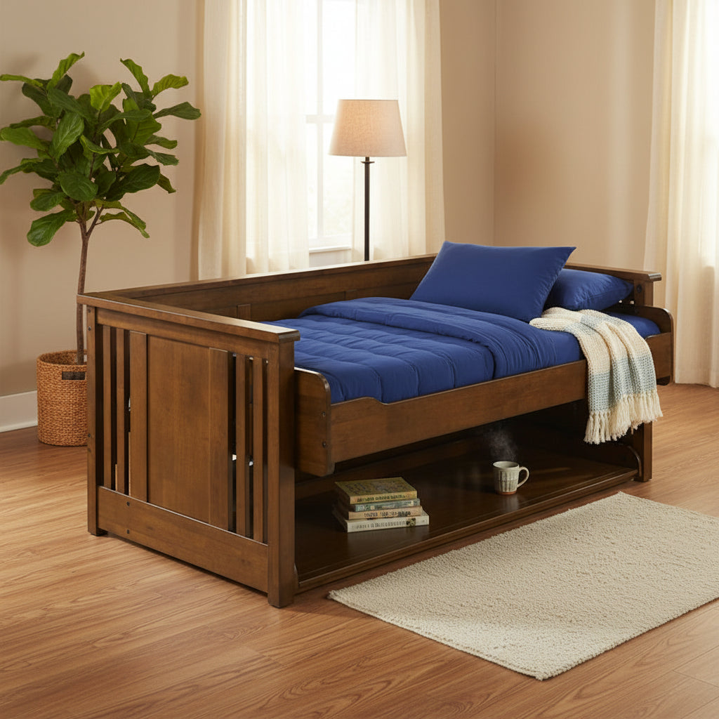 Artisan Desk Bed with USB Ports and AC Outlet, Black Walnut