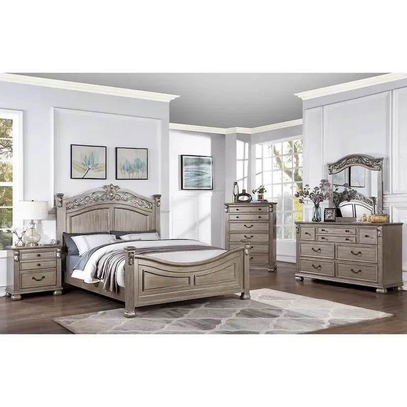 Wood Bed in Antique Silver