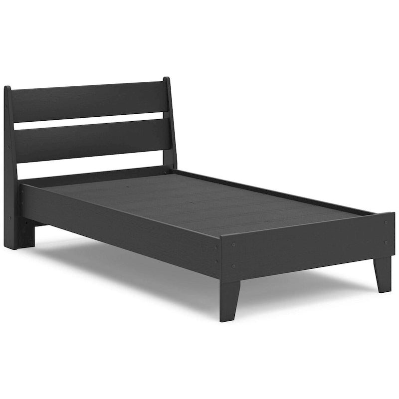 Black Panel Headboard with Dresser and Nightstand
