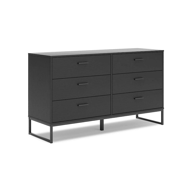 Black Panel Headboard with Dresser and Nightstand