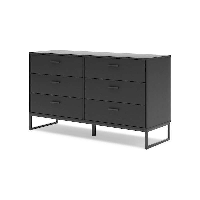 Black Panel Headboard with Dresser and Nightstand
