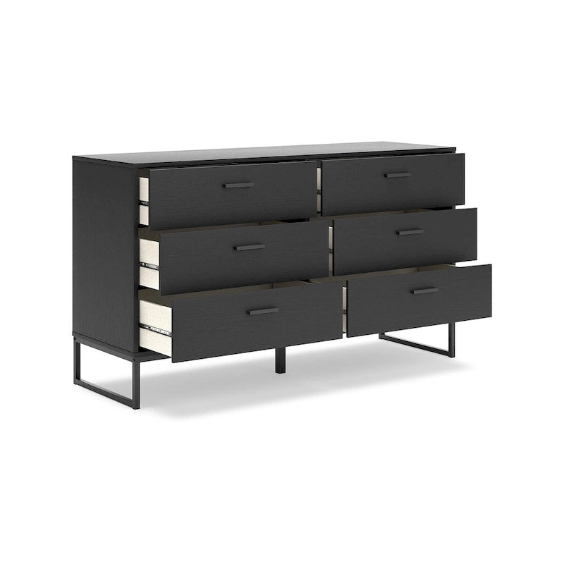 Black Panel Headboard with Dresser and Nightstand