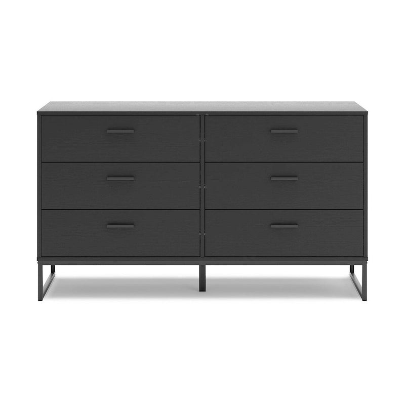 Black Panel Headboard with Dresser and Nightstand