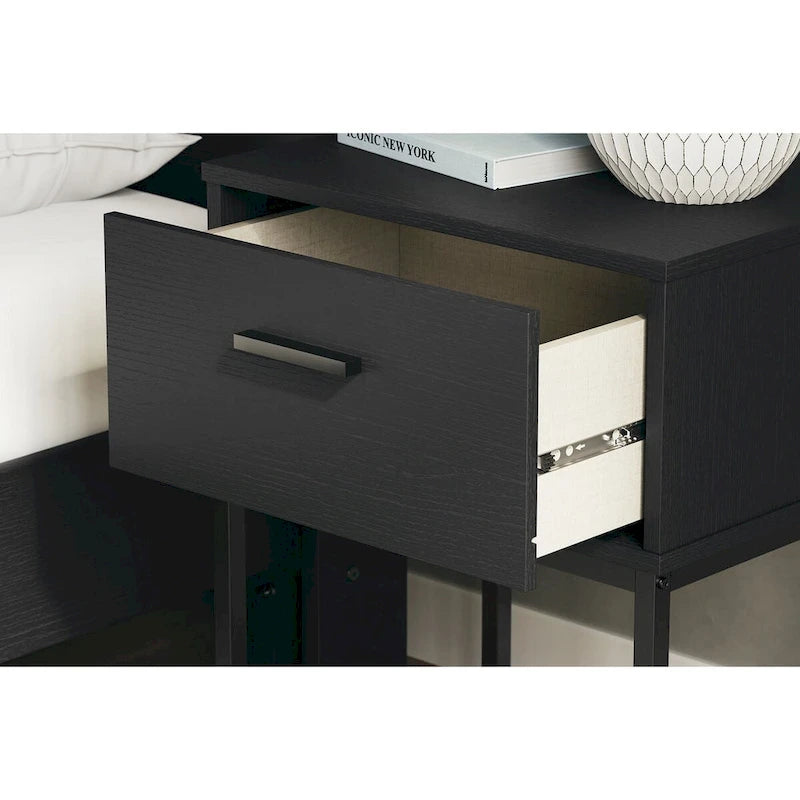Black Panel Headboard with Dresser and Nightstand
