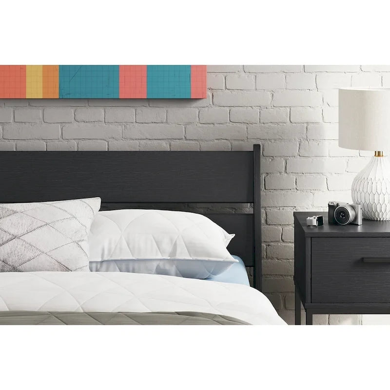 Black Panel Headboard with Dresser and Nightstand