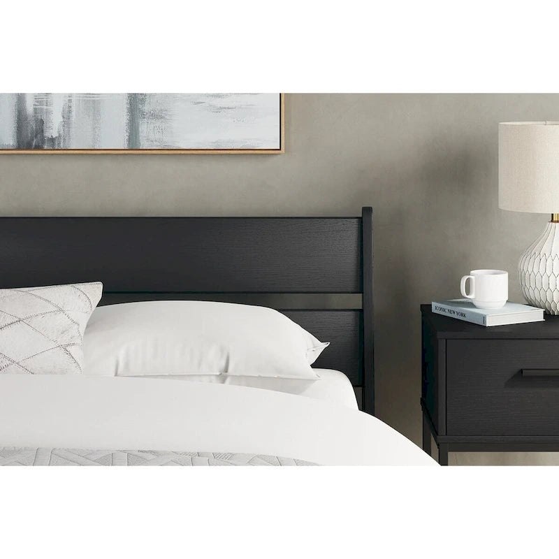 Black Panel Headboard with Dresser and Nightstand