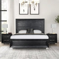 Modern Black Solid Wood Bed and 2 Nightstand Bedroom Package With LED Headboard