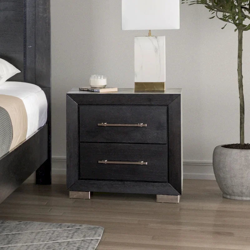 Modern Black Solid Wood Bed and 2 Nightstand Bedroom Package With LED Headboard