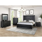 Modern Black Solid Wood Bed and 2 Nightstand Bedroom Package With LED Headboard