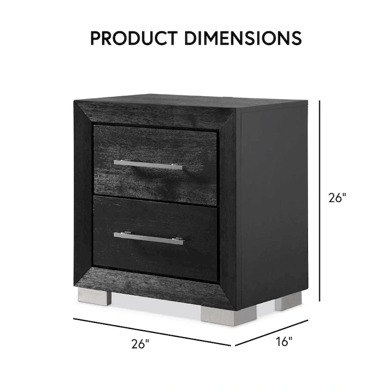 Modern Black Solid Wood Bed and 2 Nightstand Bedroom Package With LED Headboard