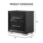 Modern Black Solid Wood Bed and 2 Nightstand Bedroom Package With LED Headboard