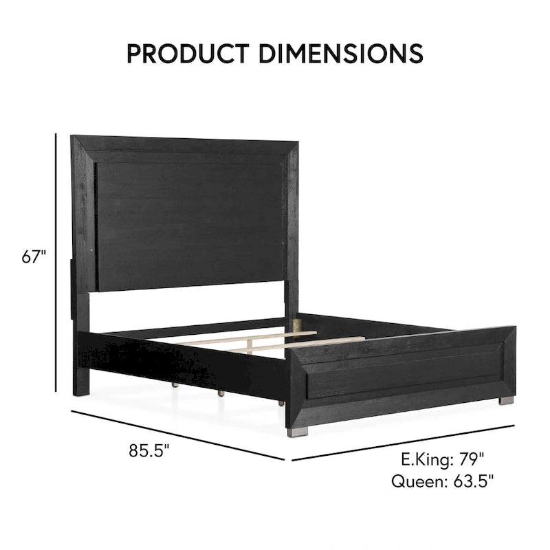 Modern Black Solid Wood Bed and 2 Nightstand Bedroom Package With LED Headboard