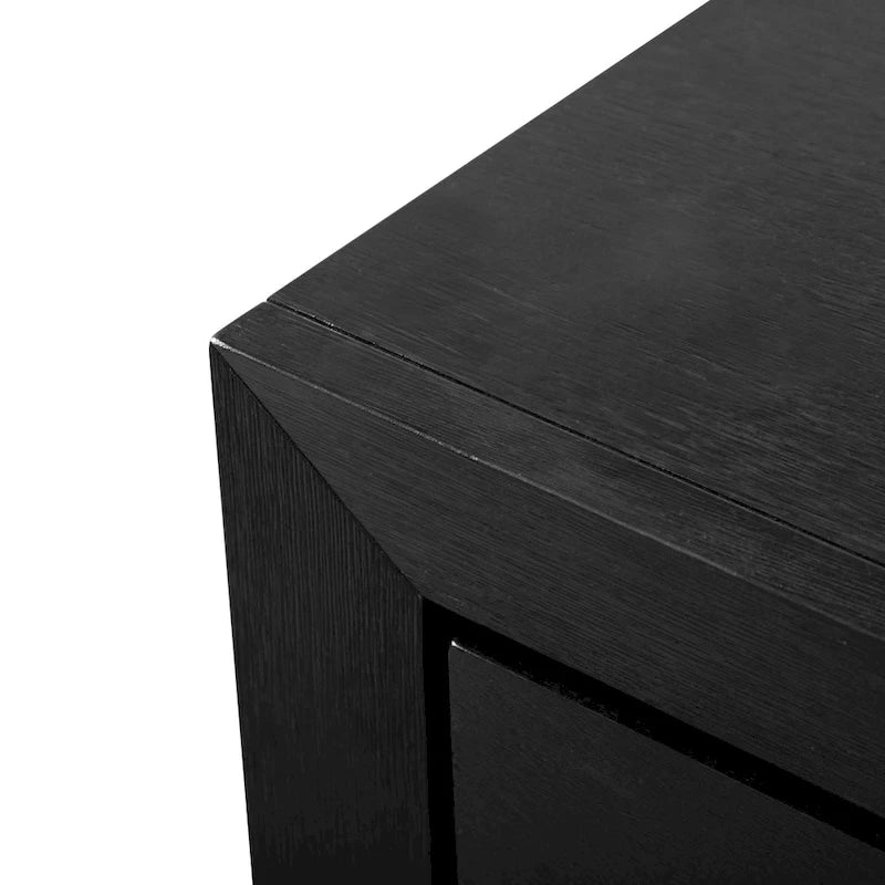 Modern Black Solid Wood Bed and 2 Nightstand Bedroom Package With LED Headboard