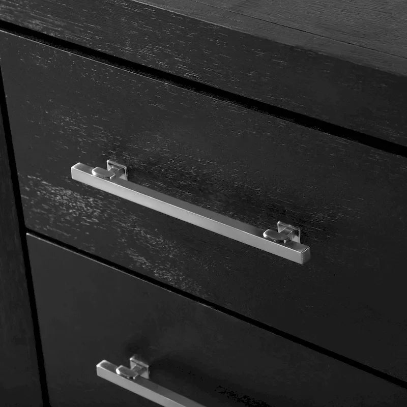 Modern Black Solid Wood Bed and 2 Nightstand Bedroom Package With LED Headboard