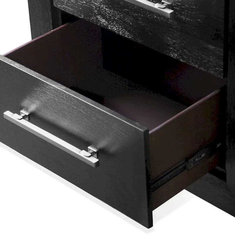 Modern Black Solid Wood Bed and 2 Nightstand Bedroom Package With LED Headboard