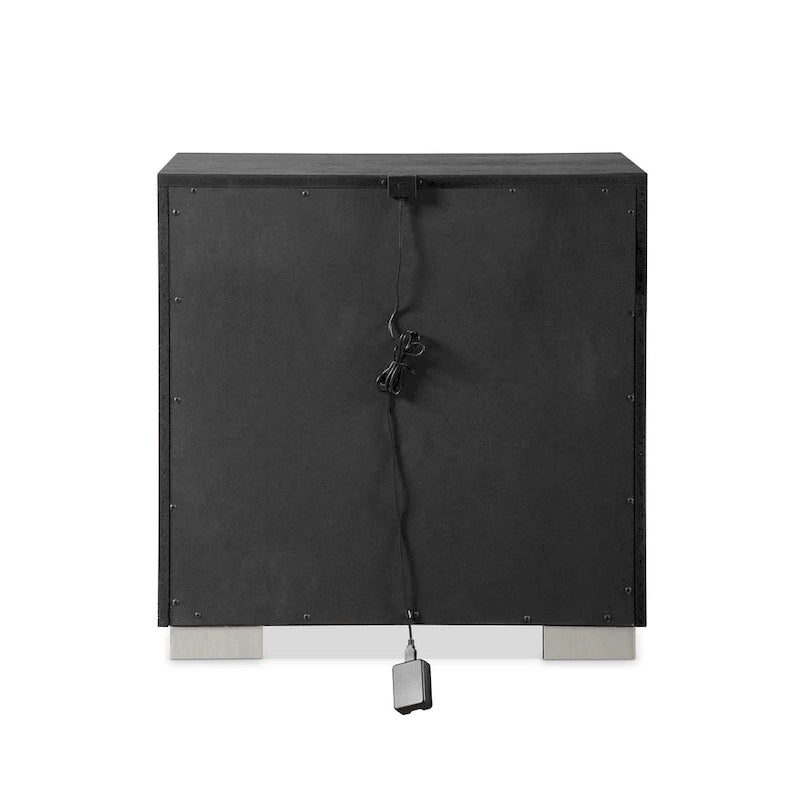 Modern Black Solid Wood Bed and 2 Nightstand Bedroom Package With LED Headboard