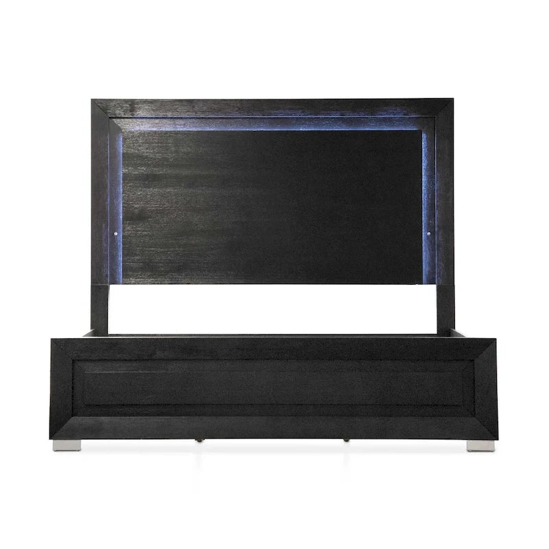Modern Black Solid Wood Bed and 2 Nightstand Bedroom Package With LED Headboard